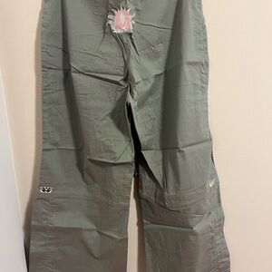 Women's Olive Green Cargo Ankle Pants with Stitch Detail
